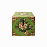 Chinese Distressed Green Lotus Flower Graphic Square Shape Box ws3495S
