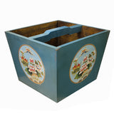 Chinese Wood Square Pastel Blue Lotus Graphic Handle Bucket ws3508S