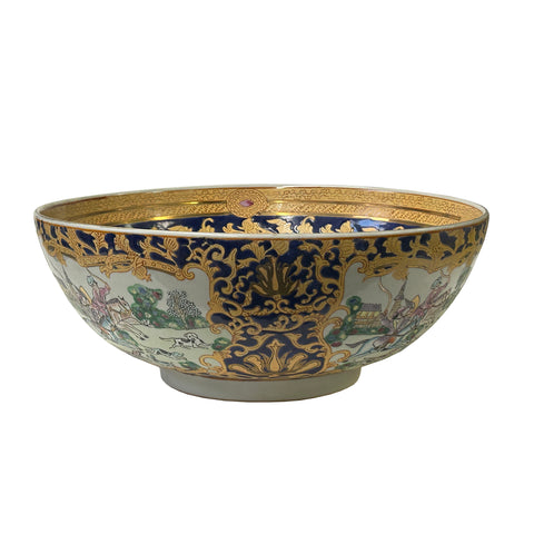 Chinese Oriental Vintage Round Domino Puppy Horse Riding Porcelain Bowl ws3519S