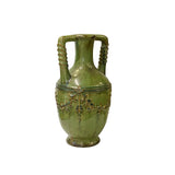 Brown Olive Green Ceramic Leaf Wreath Pattern Jar Shape Display Urn ws3535S