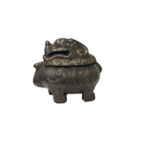 Rustic Iron Mixed Metal Lion Head Lid Ding Incense Holder Display Figure ws3540S