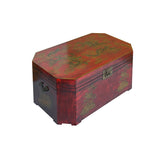 Vintage Distressed Brick Red Veneer Dragons Oriental Trunk Table ws3555S