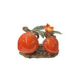 Ceramic Orange Red Double Peach w Leaf Flower Display Art Figure ws3579S