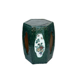 Asian Hexagon Green Open Window Flower Bamboo Motif Clay Garden Stool Table ws3591S