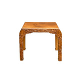 Vintage Oriental Floral Relief Carving Light Brown U Shape Stool Side Table ws3596S