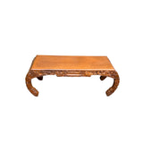 Vintage Floral Relief Carving Brown Rectangular Curve Legs Coffee Table ws3598S
