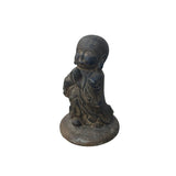 Chinese Dark Gray Stone Anjali Mudra Standing Cute Lohon Monk Statue ws3605S
