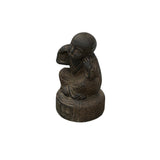 Oriental Gray Stone Little Lohon Monk Covering Ears Statue ws3627S