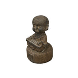 Oriental Gray Stone Little Lohon Monk Playing Zither Statue ws3628S