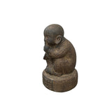 Oriental Gray Stone Little Lohon Monk Covering Mouth Statue ws3633S