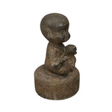 Oriental Gray Stone Little Lohon Monk Playing GoChess Statue ws3634S