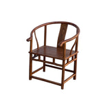 Chinese Natural Wood Pattern Horseshoes Around Back Lotus Panel Armchair ws3658