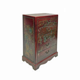 Oriental Brick Red Veneer House People Graphic 5 Drawers Dresser Cabinet ws3727S
