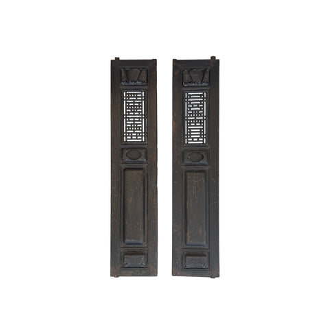 Pair Vintage Chinese Brown Fujian Style Carving Wood Wall Door Panels ws3740S