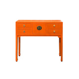Oriental Orange Lacquer 4 Drawers Slim Narrow Foyer Side Table ws3748S