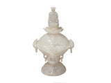 Chinese White Stone Carved Oriental Dragon Incense Burner Holder Display ws3757S