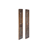 Pair Oriental Bats Floral Geometric Pattern Tall Wood Door Panel Screen ws3771S