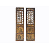 Pair Oriental Bats Floral Geometric Pattern Tall Wood Door Panel Screen ws3772S