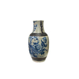 Vintage Chinese Crackle Ceramic Blue White Flower Birds Vase ws3779S
