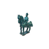 Vintage Distressed Dark Green Glaze Ceramic Soldier Riding Horse Figure ws3783S