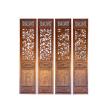 4 Pcs Chinese Brown Stain Lotus Pond Ducks Fishes Wood Panel Floor Screen ws3799S