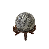 White Base Black Artistic Fishes Floral Porcelain Round Ball Display Art ws3806S