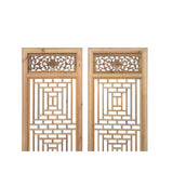 Oriental Geometric Pattern 4 Light Tan Wood Panel Floor Screen Set ws3805S