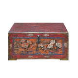 Chinese Vintage Distressed Red Brown Floral Theme Trunk Box Chest ws3814S