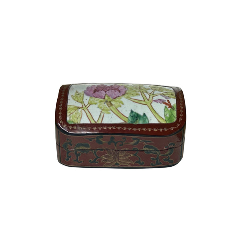 Chinese Old White Base Pink Flower Plant Porcelain Art Lacquer Box ws3855S Chinese Old White Base Pink Flower Plant Porcelain Art Lacquer Box ws3855S