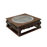 14.5" Chinese Brown Wood Square Stone Top Vase Stand Display Riser ws3889S