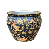 Oriental Vintage Porcelain Black Copper Color People Graphic Pot Planter ws3932S