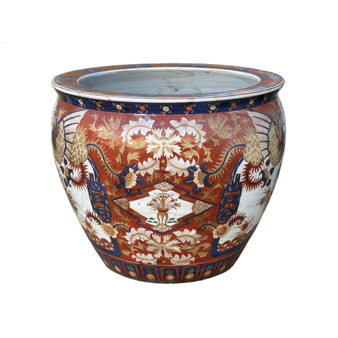 Oriental Vintage Porcelain Red Copper Color Phoenix Graphic Pot Planter ws3936S Oriental Vintage Porcelain Red Copper Color Phoenix Graphic Pot Planter ws3936S