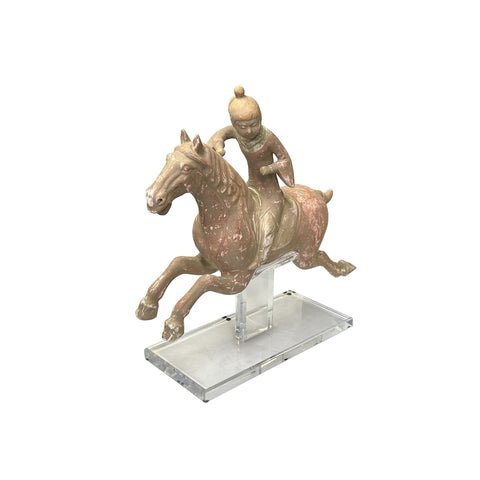 Chinese Vintage Terracotta Clay Man Riding Horse Figure Display Art ws3969S