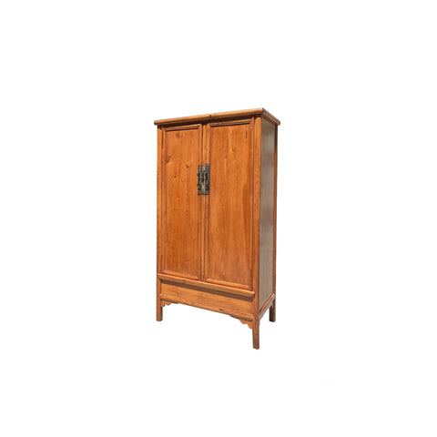 Vintage Chinese Natural Wood Pattern Light Brown Armoire Wardrobe Cabinet ws4070S