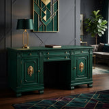 Vintage Single Plank Wood Top Carving Desk Console Table Cabinet ws4250-O