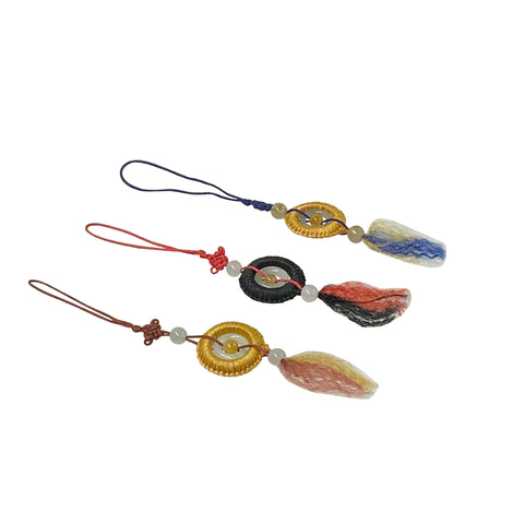 Set 3 Chinese Jade Stone Carved Circle Accent Charm Tassel Display Art ws4264S