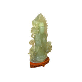 Light Green Color Stone Chinese Lotus Guan Yin Bodhisattva Statue ws4303S