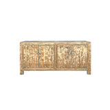 Distressed Bleached White Blue Wash Rough Wood Credenza Console Cabinet ws4340S