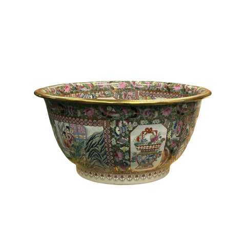Vintage Chinese Famille Rose People House Graphic Large Porcelain Bowl Pot ws4349S Vintage Chinese Famille Rose People House Graphic Large Porcelain Bowl Pot ws4349S