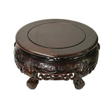 9.5" Dark Black Brown Dragon Motif Round Wood Display Stand ws4355S