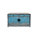 Distressed Black Rim Light Blue Doors Credenza Sideboard Console Table ws4358S