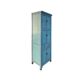 Distressed Turquoise Aqua Blue Tall Slim Shelves Drawers Storage Cabinet ws4366S