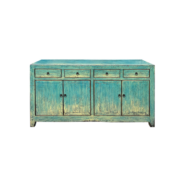 Chinese Oriental Distressed Turquoise Blue Sideboard Buffet Table Cabi ...
