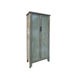 Oriental Distressed Light Gray Tall Narrow Noodle Cabinet Wardrobe Armoire ws4385S