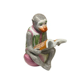 Vintage Oriental Gray Base Color Monkey Reading Book Ceramic Art Figure ws4404S