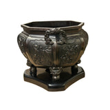 Vintage Bronze Metal Hexagonal Ding Shape Incense Burner Display Art ws4421S