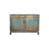 Distressed Rustic Teal Blue 2 Doors Credenza Sideboard Console Cabinet ws4425S