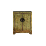 Distressed Olive Green MoonFace 2 Doors End Table Nightstand Cabinet ws4427S