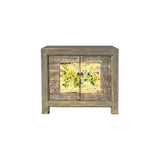 Distressed Grey Flower Bird Graphic Credenza Sideboard Console Cabinet ws4431S