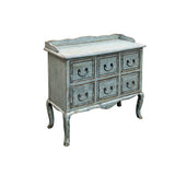 Distressed Pale Blue Curved Legs 6 Drawers Dresser Credenza Side Table ws4438S